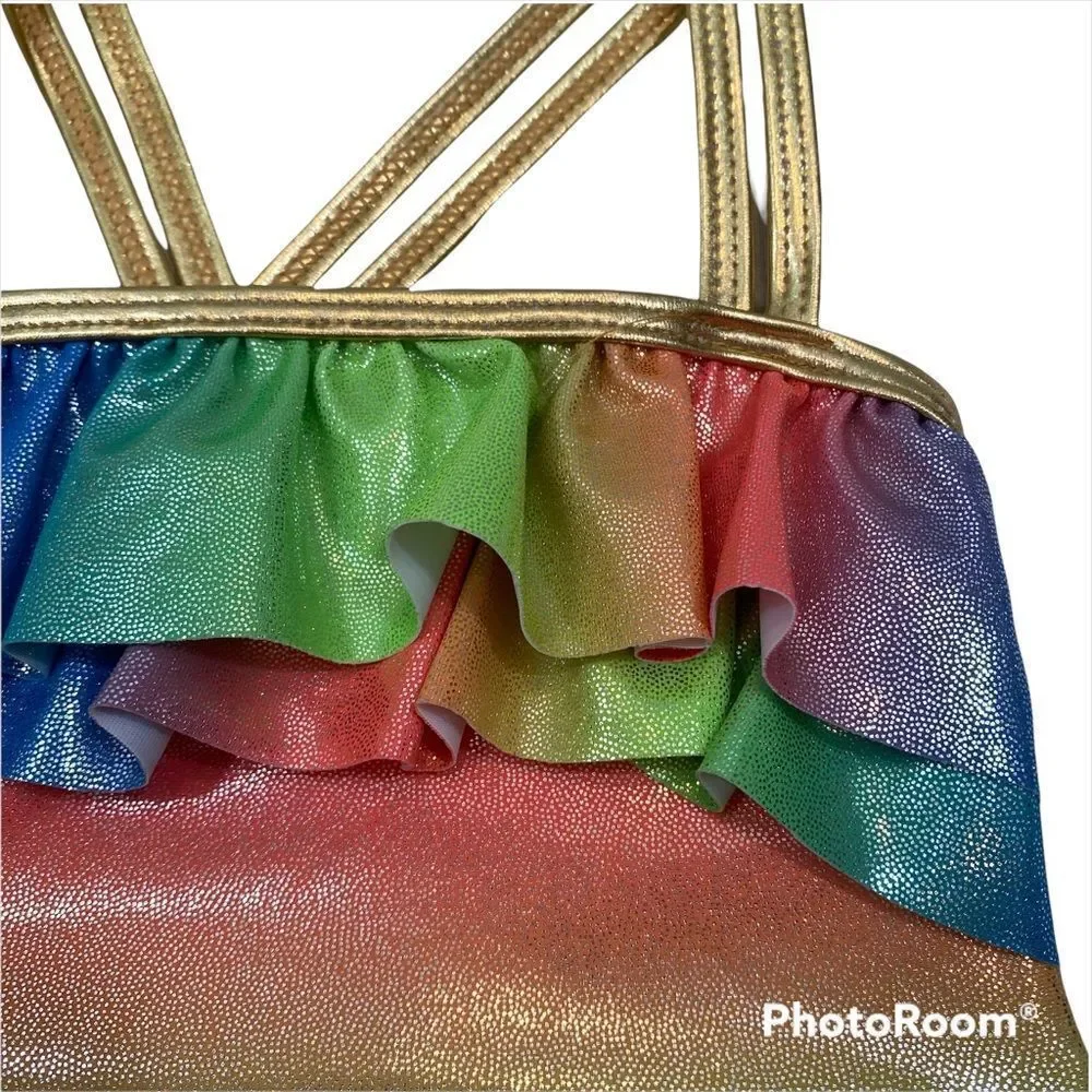 NWT Girls Real Love Brand‎ Rainbow Ruffle One Piece Bathing Suit